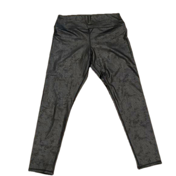 Dex L lightweight black faux leather slim fit leggings with a hint of pattern - Picture 1 of 6